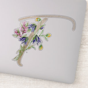 Faux Gold Letter "T" Waterverf Wilde bloemen Sticker