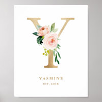 Faux Gold Letter Y Monogram Blush Florals Nursery