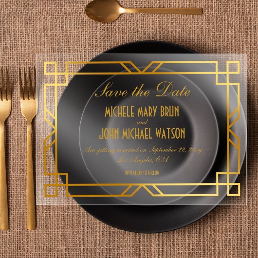 Faux Gold Lijst Classy Elegant Bewaar de datum Acryl Uitnodigingen