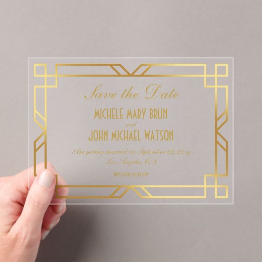 Faux Gold Lijst Classy Elegant Bewaar de datum Acryl Uitnodigingen (Insitu (Draagbaar))