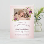 Faux Gold Lijsten Blush Floral Naming Ceremony Kaart (Staand voorkant)