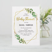 Faux Gold Line Art Green Baby shower Invitation (Debout devant)