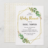 Faux Gold Line Art Green Baby shower Invitation (Devant / Derrière)