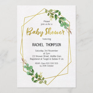 Faux Gold Line Art Green Baby shower Invitation