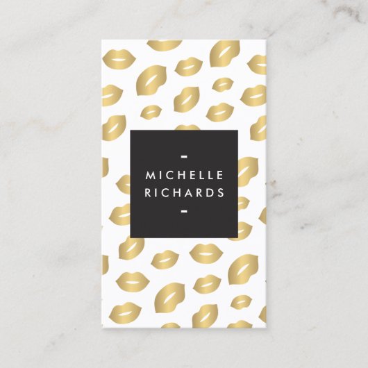 Faux Gold Lip Print Make-up Artiest Beauty Wit Visitekaartje (Voorkant)