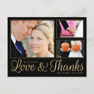 Faux Gold Love Bedankt Wedding 3 Foto Briefkaart