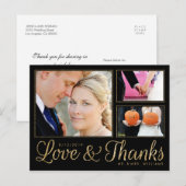 Faux Gold Love Thanks Mariage 3 Photo Carte postal (Devant / Derrière)
