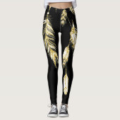 *~* Faux Gold Luxe feathers & Crystals Chic Trendy Leggings (Voorkant)