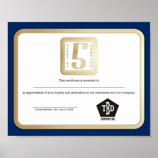 Faux Gold Medewerker 5 jaar Prijs Poster (Voorkant)