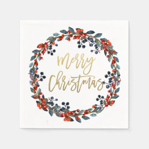 Faux Gold Merry Christmas Berries Holiday Party Servetten