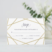 Faux Gold met Midnight Blue Text Wedding RSVP (Staand voorkant)