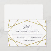 Faux Gold met Midnight Blue Text Wedding RSVP (Voorkant / Achterkant)