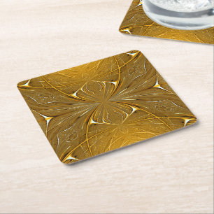 Faux Gold Metal Pattern-ontwerp Vierkante Kartonnen Onderzetter