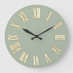 Faux Gold Metallic Minimale Roman Numbers Groen Grote Klok