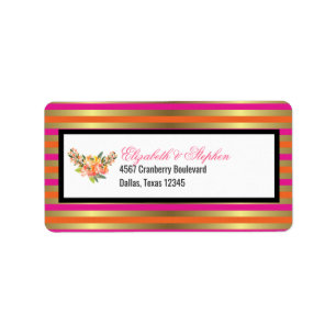 Faux Gold Metallic Stripes met Floral Wedding Etiket