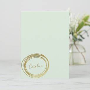 Faux Gold Mint Green Abstract Cirkel Script Name Notitiekaartje