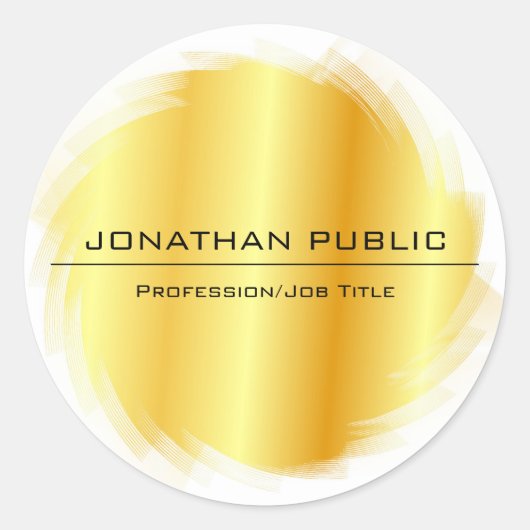 Faux Gold Modern Elegant Simple Design Sjabloon Ronde Sticker (Voorkant)