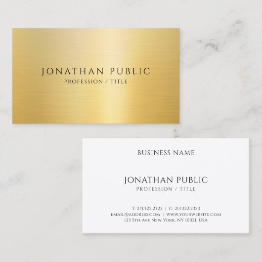 Faux Gold Modern Elegant Sjabloon Semi Gloss Visitekaartje (Voorkant / Achterkant)