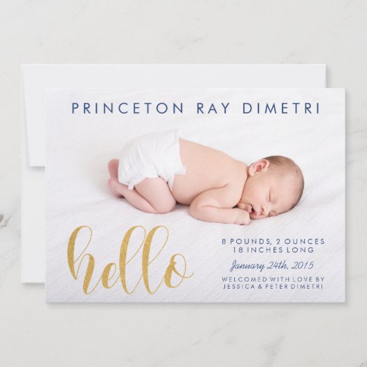 Faux Gold Modern Hello Faire-part de naissance (Devant)