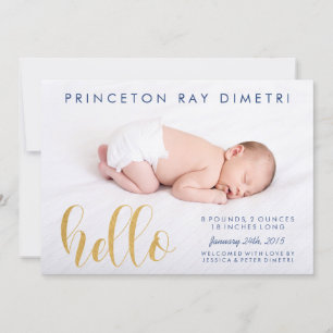 Faux Gold Modern Hello Faire-part de naissance