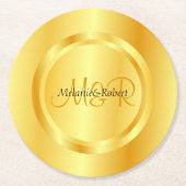 Faux Gold Modern Monogram Elegant Custom Sjabloon Ronde Kartonnen Onderzetter (Voorkant)