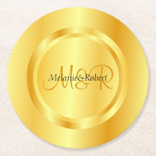 Faux Gold Modern Monogram Elegant Custom Sjabloon Ronde Kartonnen Onderzetter