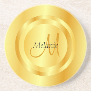 Faux Gold Modern Monogram Elegant Sjabloon Zandsteen Onderzetter