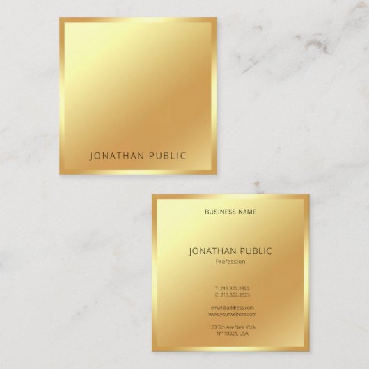 Faux Gold Modern Professionele Glamoureuze Sjabloo Vierkante Visitekaartje (Voorkant / Achterkant)