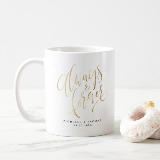 Faux Gold Modern Simple Altijd en altijd script Koffiemok (Met donut)