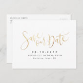 Faux Gold Modern Simple Script Save the Date Aankondigingskaart (Voorkant / Achterkant)