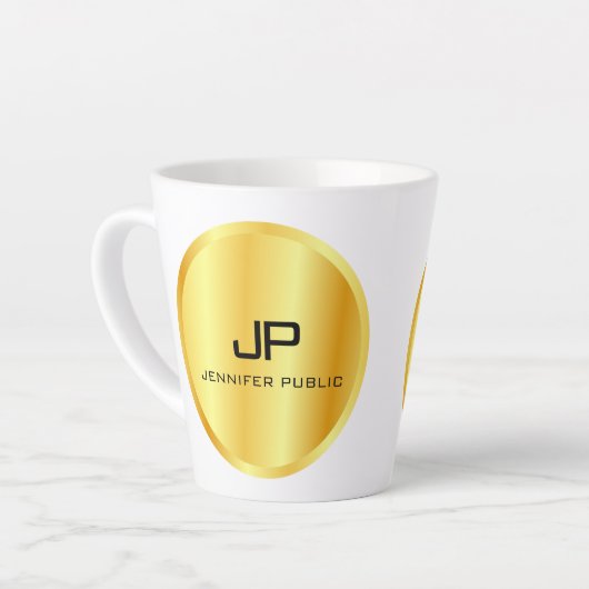 Faux Gold Monogram, op maat gesneden rendy Sjabloo Latte Mok (Linkerhoek)