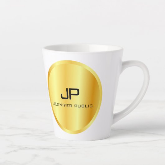 Faux Gold Monogram, op maat gesneden rendy Sjabloo Latte Mok (Rechts)