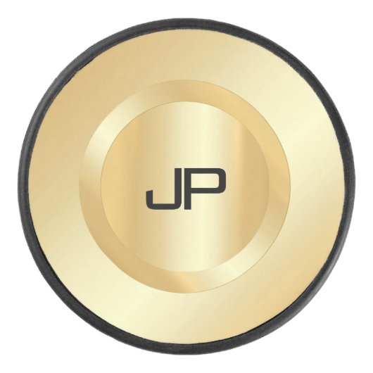 Faux Gold Monogramed Custom Elegant Sjabloon Hockey Puck (Voorkant)