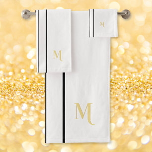 Faux Gold Monogrammed Black Racing Stripes Blanc