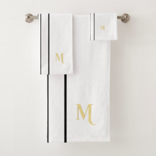 Faux Gold Monogrammed Black Racing Stripes Blanc