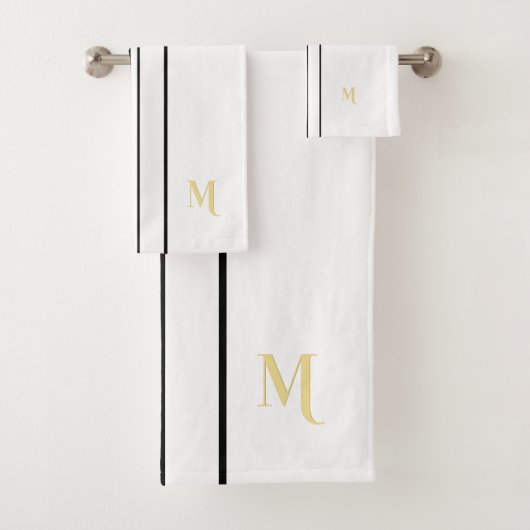 Faux Gold Monogrammed Black Racing Stripes Blanc (En situation)