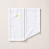 Faux Gold Monogrammed Black Racing Stripes Blanc (Gant de toilette)