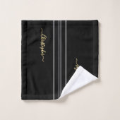 Faux Gold Monogrammed Black White Racing Stripes (Gant de toilette)