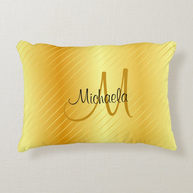 Faux Gold Monogrammed Elegant Modern Sjabloon Accent Kussen (Voorkant)