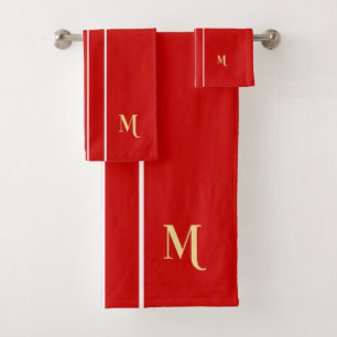 Faux Gold Monogrammed Red White Racing Stripes