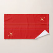 Faux Gold Monogrammed Red White Racing Stripes (Serviette à main)