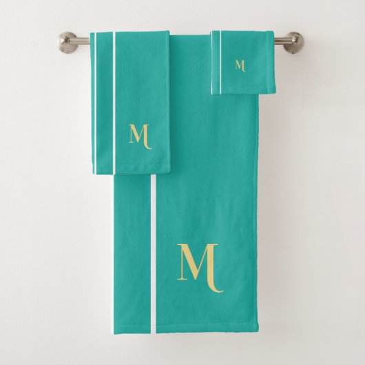Faux Gold Monogrammed Turquoise White Racing Strip (En situation)