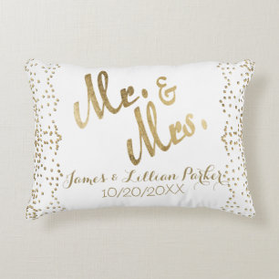 Faux Gold Mr en Mrs Monogram Wedding Decoratief Kussen