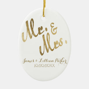 Faux Gold Mr en Mrs Monogram Wedding Keramisch Ornament