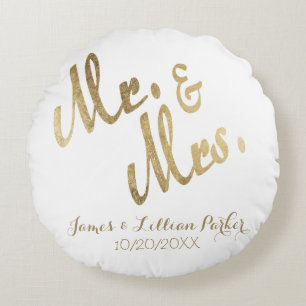Faux Gold Mr en Mrs Monogram Wedding Rond Kussen