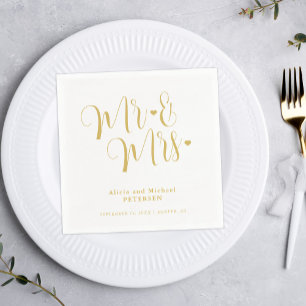 Faux gold Mr. en Mrs. Simple calligraphy bruiloft Servet