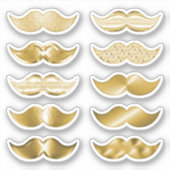 Faux Gold Mustaches Mustache Set van 10 Stickers (Voorkant)