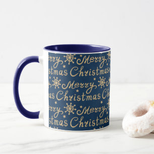 Faux Gold & Navy Blue Merry-kerstbrieftering Mok