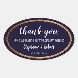 Faux Gold Navy Blue Modern Elegant Wedding Ovale Sticker