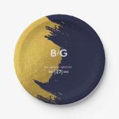 Faux Gold Navy Blue Monogram Weddenschap Papieren Bordje (Voorkant)